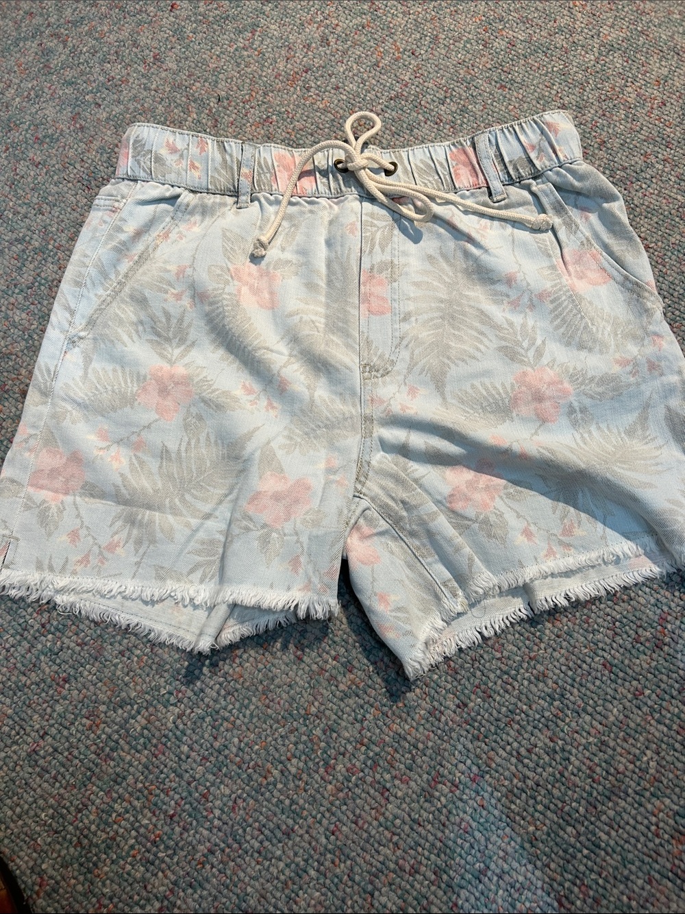 Women's Light Blue Floral Drawstring Shorts